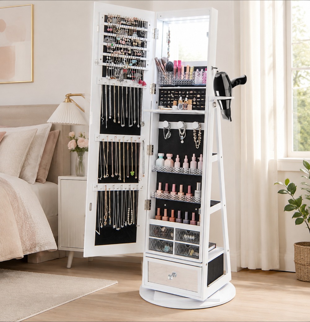Full Length Mirror Jewelry Armoire - 360 ° Armadio Portagioie Girevole con