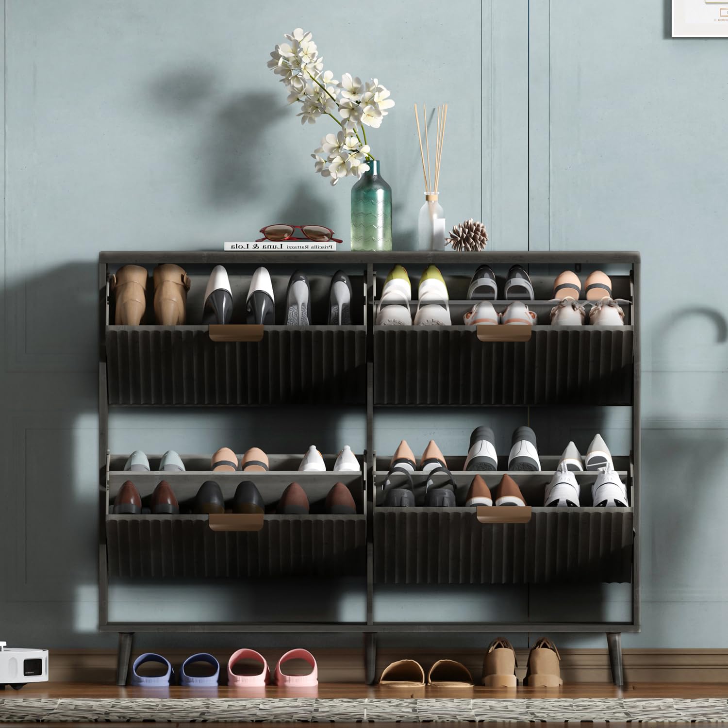 Shoe Rack Cabinet Narrow Entryway - Mobile porta scarpe, organizer moderno da