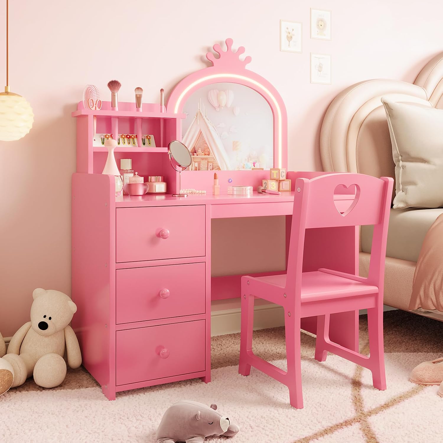 Dressing Table Vanity With Lighted Mirror - Tavolino da trucco per bambini con