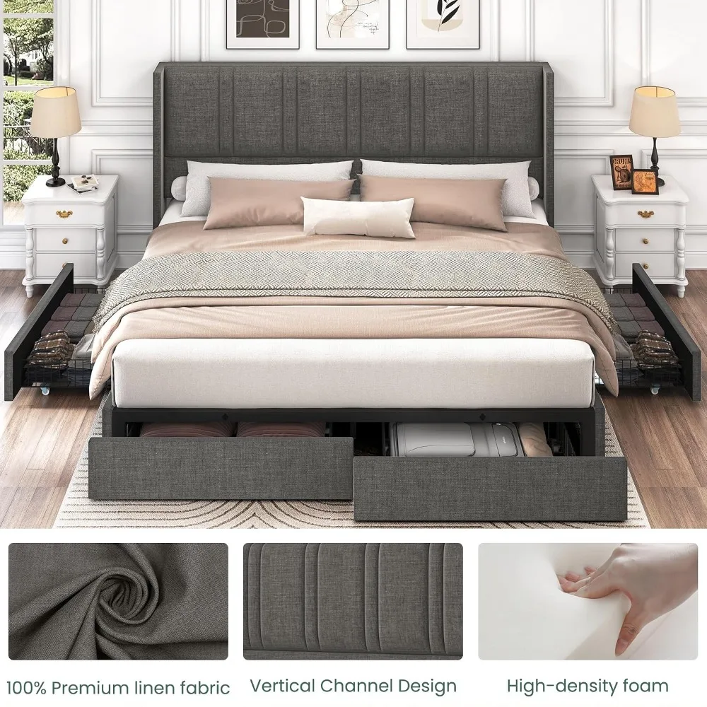 King Size Bed Frame With Storage Drawers - Struttura letto matrimoniale con testiera a