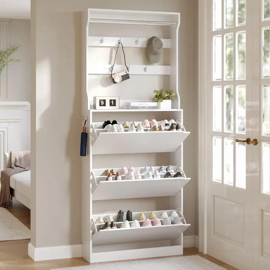 Shoe Rack Cabinet Narrow Entryway - Scarpiera alta con appendiabiti per l’ingresso,