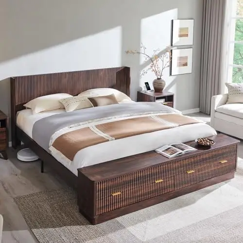 King Size Bed Frame With Storage Drawers - Letto matrimoniale scanalato con testiera a