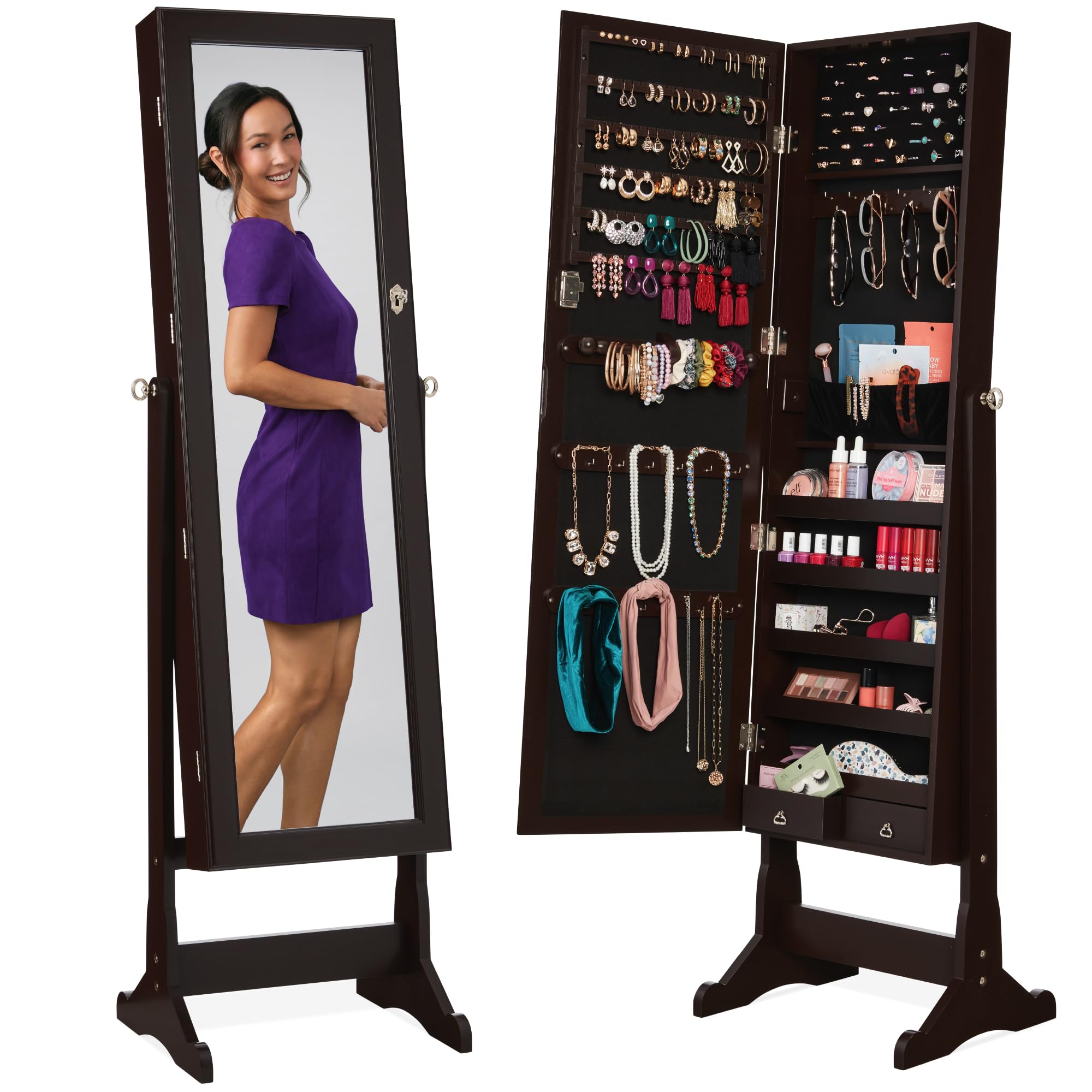 Full Length Mirror Jewelry Armoire - Mobile portaoggetti per gioielli, modello autoportante,
