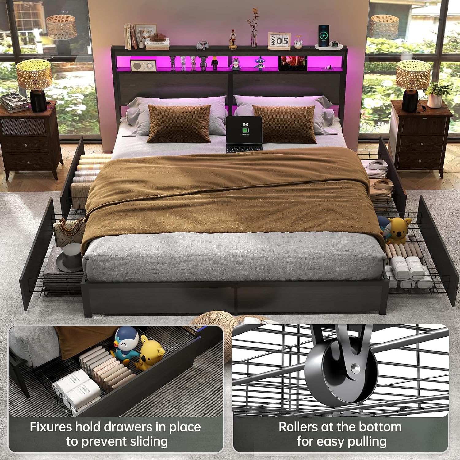 Letto matrimoniale con testier - King Size Bed Frame With Storage Drawers recensione e prezzo