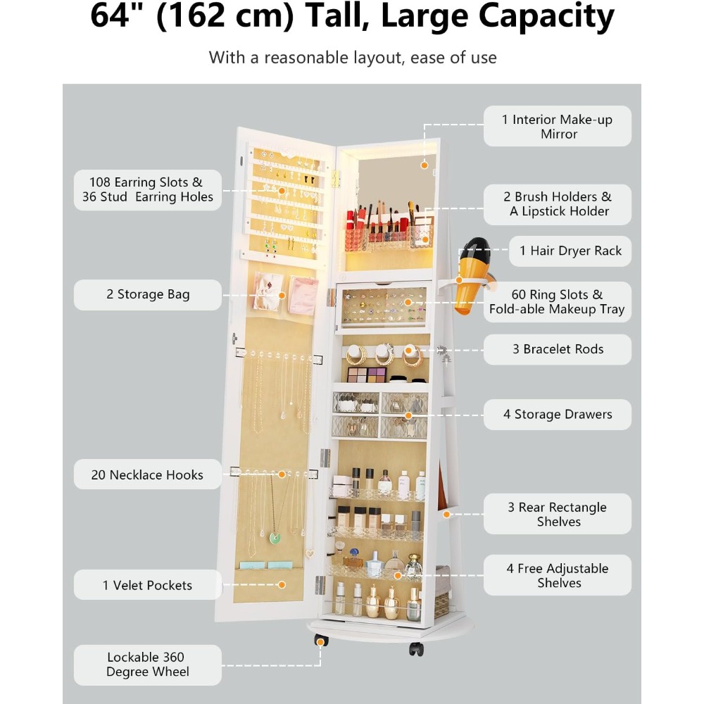 Armadio per Gioielli con Specc - Full Length Mirror Jewelry Armoire recensione e prezzo