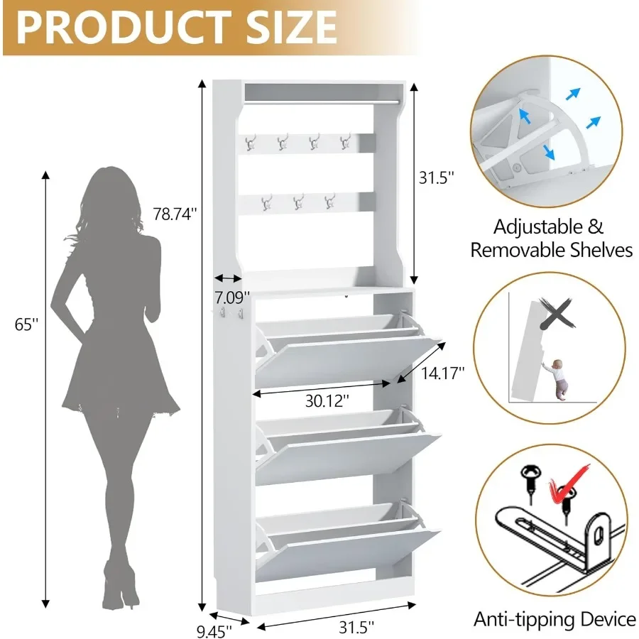 Scarpiera alta con appendiabit - Shoe Rack Cabinet Narrow Entryway recensione e prezzo