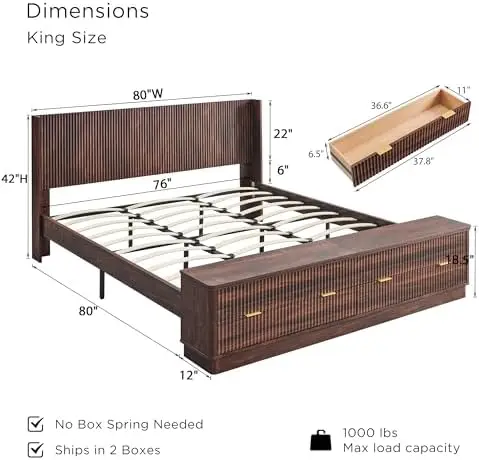 Letto matrimoniale scanalato c - King Size Bed Frame With Storage Drawers recensione e prezzo